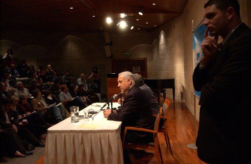 Israeli Likud Party leader Benjamin Netanyahu presents his political and economic platforms for the upcoming Israeli elections  to journalist at Mishkenot Sha\