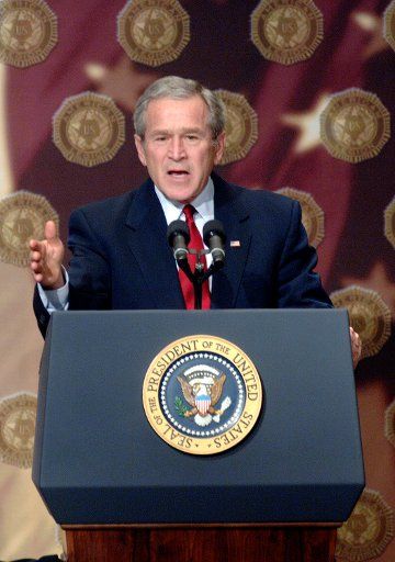 President George W. Bush speaks on the Global War on Terror to members of the American Legion in Washington on February 24 2006. (UPI Photo\/Kevin Dietsch)