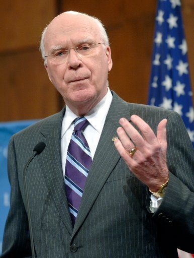 Sen. Patrick Leahy (D-VT) speaks about the Supreme Court Nomination Hearing of Samuel Alito at Georgetown Law School in Washington on January 19 2006. Leahy announced he will not vote in favor of Alito\
