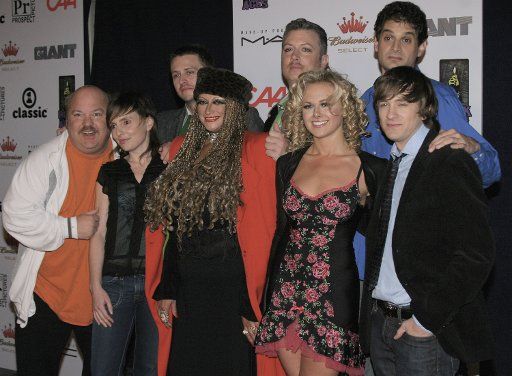The cast members of the rock musical "Rock of Ages" pose together on opening night at the Vanguard Theatre in the Hollywood  district of Los Angeles on January 28 2006.  (UPI Photo\/David Silpa)          