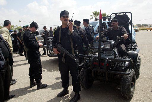 Special security men loyal to Palestinian President Mahmoud Abbas patrol in the Rafah border crossing  with Egypt in the southern Gaza strip April 11 2006. Special forces loyal to Palestinian President Mahmoud Abbas assumed control of the Gaza Strip\