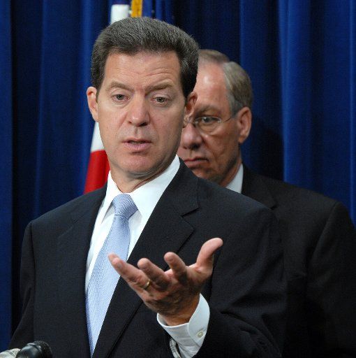 Sen. Sam Brownback R-KS speaks as Senate Republicans hold a news conference discussing the Marriage Protection Amendment on Capitol Hill in Washington on June 7 2006. The amendment failed to move forward after a Senate vote today.  (UPI Photo\/Roger...