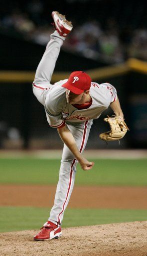 Philadelphia Phillies starting pitcher Ryan Madson throws against the Arizona Diamondbacks in Phoenix AZ June 7 2006.     (UPI Photo\/Will Powers)