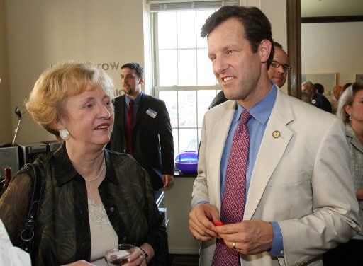 U.S. Rep. Russ Carnahan (D-St. Louis) talks with his mother former U.S. Sen. Jean Carnahan at a fund raiser in St. Louis on June 9 2006. (UPI Photo\/Bill Greenblatt)