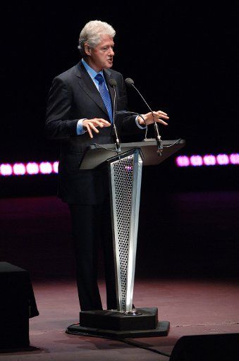 Former US President Bill Clinton speaks at the "Leadership for the future" seminar at the Royal Albert Hall in London on September 26 2006. (UPI Photo\/Rune Hellestad)