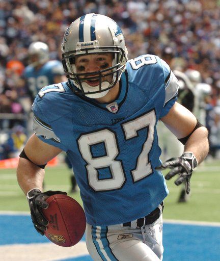 Detroit Lions wide receiver Mike Furrey celebrates his third quarter touchdown catch against the Dallas Cowboys at Texas Stadium in Irving TX on December 31 2006.  (UPI Photo\/Ian Halperin)