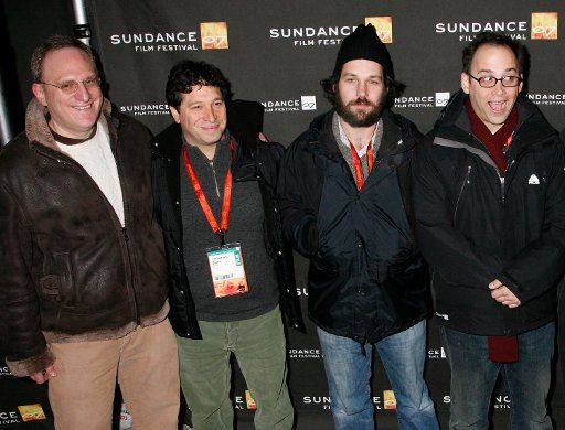 (From L to R) Producers Morris Levy Jonathan Stern actor Paul Rudd and director David Wain arrive for a screening of their film "The Ten" at the Library Center Theatre during the Sundance Film Festival in Park City Utah on January 19 2007.   (UPI...