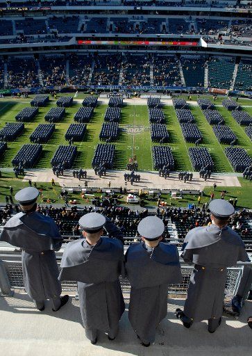 Army cadets watch as their fellow cadets match on to the field for introductions prior to the start of the 107th Army Navy football game at Lincoln Financial Field in Philadelphia Pennsylvania on November 2 2006. (UPI Photo\/Kevin Dietsch)