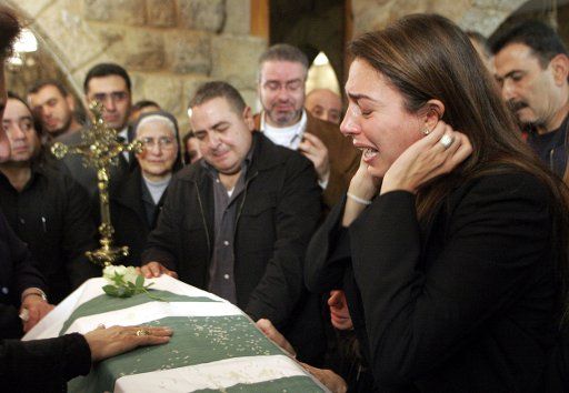 Patricia Gemayel the wife of slain Lebanese Minister of Industry mourns over her husband\