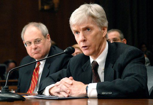 Ambassador elect to Iraq Ryan Crocker(L) and Ambassador elect to Afghanistan William Wood testify before a Senate Foreign Relations Committee hearing on their nominations in Washington on February 15 2007. (UPI Photo\/Kevin Dietsch)