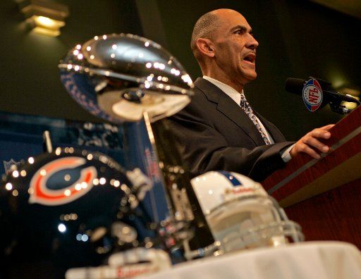 Indianapolis Colts head coach Tony Dungy answers questions at the Superbowl XLI coaches press conference in Miami February 2 2007.  (UPI Photo\/Gary C. Caskey)