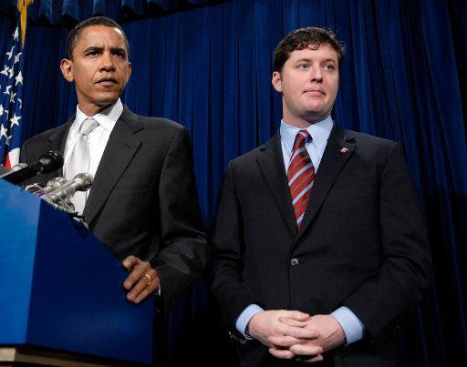 Sen. Barack Obama D-IL (L) and Rep. Patrick Murphy D-PA speak on Iraq war legislation at a press conference in Washington on February 6 2007. The two are proposing to introduce legislation that would call for specific benchmarks for success in...