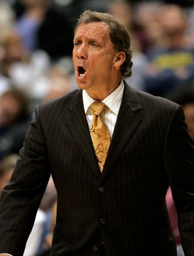 Detroit Pistons head coach yells instructions to his team in the second half against the Indiana Pacers at Conseco Fieldhouse in Indianapolis April 3 2007. Detroit defeated the Pacers 100-85. (UPI Photo\/Mark Cowan)