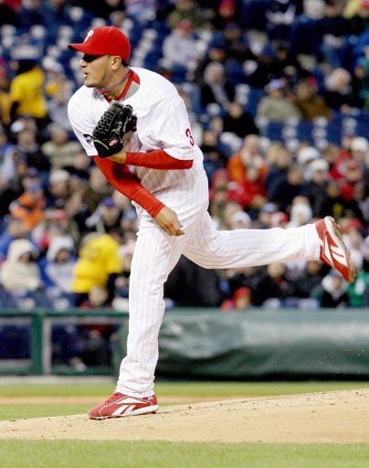 Philadelphia Phillies starting pitcher Freddy Garcia thows in the second inning against the New York Mets at Citizens Bank Park in Philadelphia on April 17 2007.   (UPI Photo\/John Anderson)