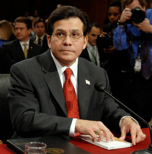 U.S. Attorney General Alberto Gonzales arrives prior to testifying before the Senate Judiciary Committee about his role in the controversial firing of eight U.S. attorneys on Capitol Hill in Washington on April 19 2007.   (UPI Photo\/Kevin Dietsch)