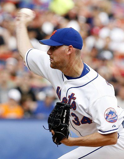 New York Mets Mike Pelfrey throws a pitch in the 2nd inning against the Milwaukee Brewers at Shea Stadium in New York City on May 12 2007. (UPI Photo\/John Angelillo)