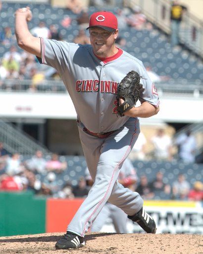 Cincinnati Reds  relief pitcher  David Weathers finishes the 9-5 win over the Pittsburgh Pirates in the ninth inning at PNC Park in Pittsburgh PA on April 29 2007. (UPI Photo\/Archie Carpenter)  