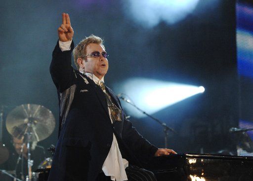 British singer Elton John performs at "The Concert For Diana" at Wembley Stadium in London on July 1 2007. (UPI Photo\/Rune Hellestad)