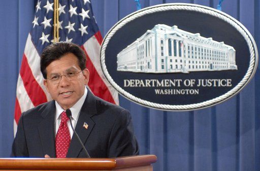 U.S. Attorney General Alberto Gonzales delivers his statement of resignation at the Department of Justice in Washington on August 27 2007. His resignation is effective September 17 2007. Solicitor General Paul Clement will be acting attorney ...