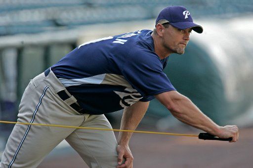 San Diego Padres All Star reliever Trevor Hoffman stretches during batting practice at Coors Field in Denver on July 24 2007. (UPI Photo by Gary C. Caskey)