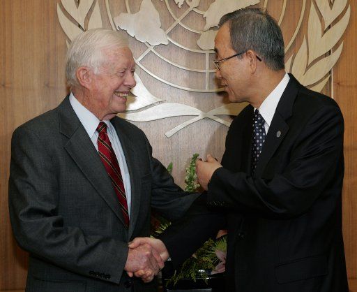 Former U.S. president Jimmy Carter left meets with United Nation\