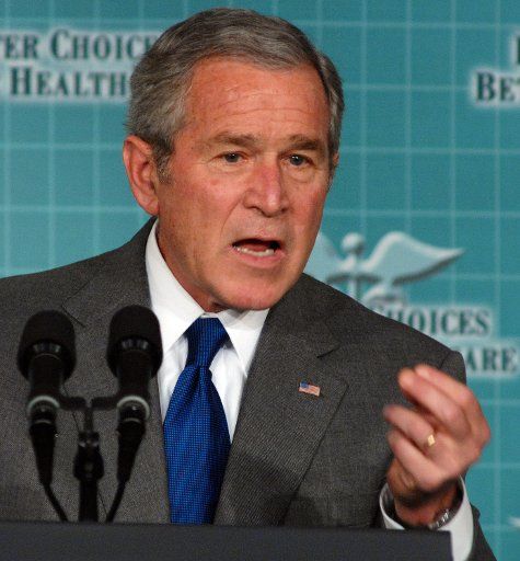 U.S. President George W. Bush makes remarks about health care and taxes to the 2007 Grocery Manufacturers Association\/Food Products Association Fall Conference in Washington on October 31 2007. (UPI Photo\/Roger L. Wollenberg)