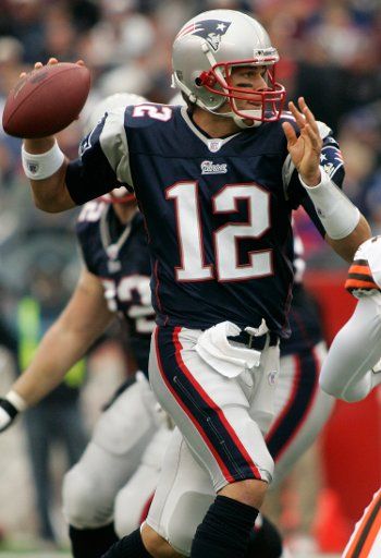 New England Patriots quarterback Tom Brady drops back for a pass in the first quarter against the Cleveland Browns at Gillette Stadium in Foxboro Massachusetts on October 7 2007. (UPI Photo\/Matthew Healey)