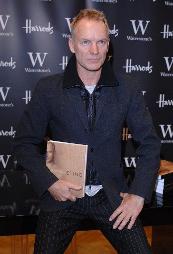 British singer Sting attends a signing of his book "Lyrics" a collection of his song lyrics at Waterstone\
