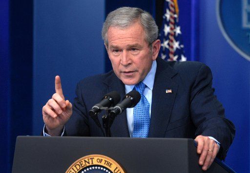 President George W. Bush speaks during a press conference at the White House in Washington on December 20 2007. Bush spoke on Congress the middle east and taxes but refused to talk about the CIA tapes and the 2008 Presidential race. (UPI Photo\/...
