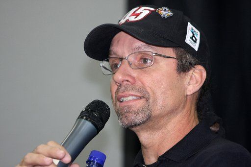 NASCAR driver Kyle Petty answers questions during a media tour stop at Petty Enterprises in Mooresville North Carolina on January 23 2008. (UPI Photo\/Nell Redmond)