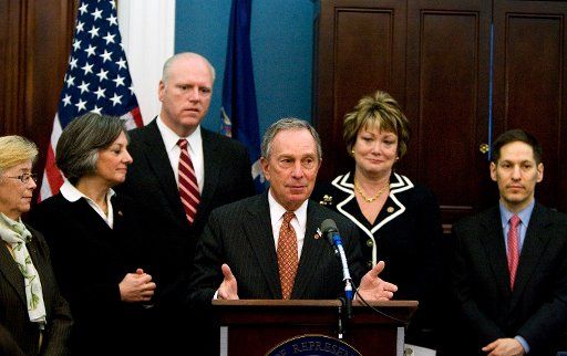 New York City Major Michael Bloomberg speaks during a news conference held by members of the New Democrat Coalition on a National Health IT system on Capitol Hill in Washington on April 15 2008. (UPI Photo\/Patrick D. McDermott)