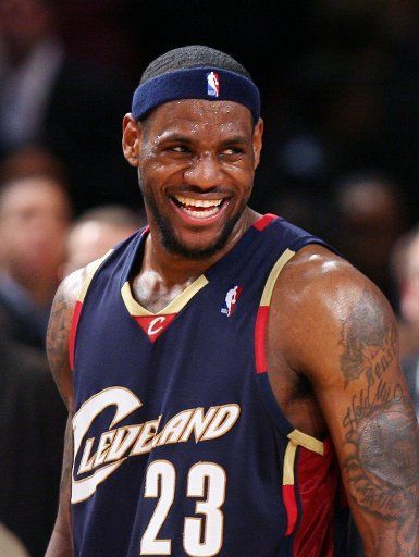 Cleveland Cavaliers LeBron James smiles after the game against the New York Knicks at Madison Square Garden in New York City on March 5 2008. The Cavaliers defeated the Knicks 119-105. (UPI Photo\/John Angelillo)