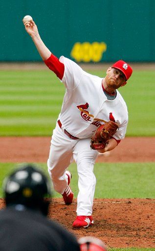 St. Louis Cardinals pitcher Kyle McClellan delivers a pitch to the Pittsburgh Pirates in the sixth inning at Busch Stadium in St. Louis on May 15 2008. Pittsburgh won the game 11-5. (UPI Photo\/Bill Greenblatt)