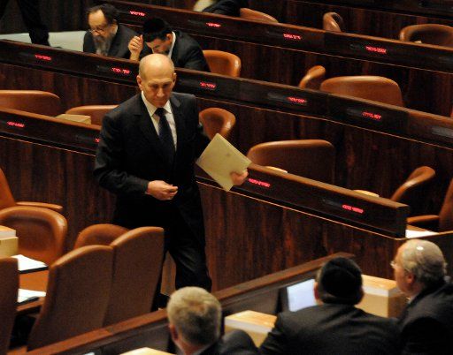 Israeli Prime Minister Ehud Olmert attends a special Knesset session in Jerusalem to honor the 63rd. anniversary of the defeat of Nazi Germany May 21 2008. The prime minister\