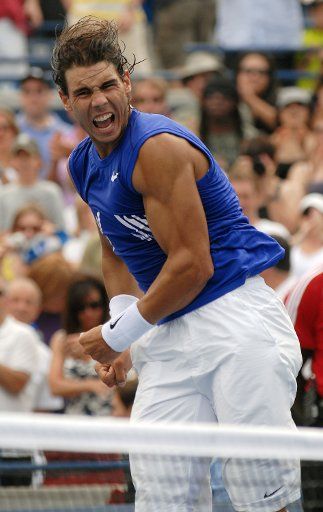 World number 2 Rafael Nadal celebrates after defeating Germany\
