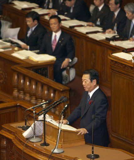 Main opposition Democratic Party of Japan President Ichiro Ozawa delivers a "policy speech" tp the Lower House of the Parliament in Tokyo Japan on Octorber 1 2008. (UPI Photo\/Keizo Mori)