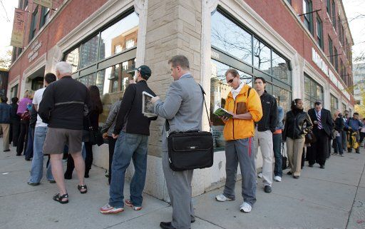 Voters wait in line outside of the National Vietnam Veterans Art Museum to cast their ballots in Chicago on November 4 2008. (UPI Photo\/Mark Cowan)