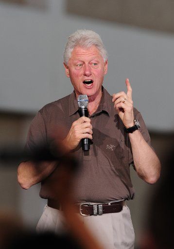 William Jefferson (Bill) Clinton 42nd President of the United States makes a point in his speech during an Obama rally at Chaparral High School in Las Vegas Nevada on October 19 2008. (UPI Photo\/David Allio)