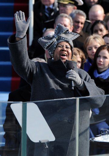 Aretha Franklin performs at the the 56th Presidential Inauguration ceremony for Barack Obama as the 44th President of the United States on the west steps of the Capitol on January 20 2009. (UPI Photo\/Pat Benic)