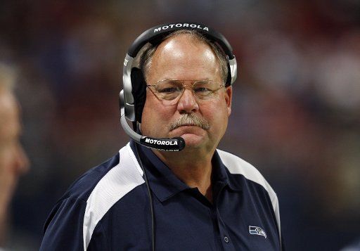 Seattle Seahawks head football coach Mike Holmgren looks down his sideline during the first quarter against the St. Louis Rams at the Edward Jones Dome in St. Louis on December 14 2008. (UPI Photo\/Bill Greenblatt)