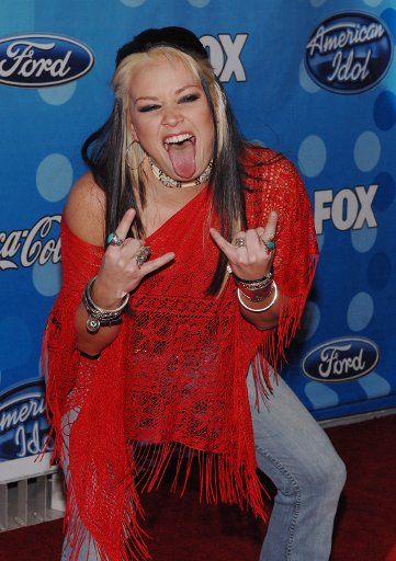 Finalist Amanda Overmyer from Mulberry Indiana arrives for the American Idol Top 12 party honoring the finalists in the "American Idol" television reality series in Los Angeles on March 6 2008. (UP Photo\/Jim Ruymen)
