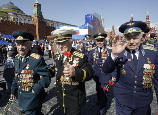 Russian World War II veterans walk after the Victory Day military parade in Red Square in Moscow on May 9 2009. Today Russia celebrates the 64th anniversary of the World War Two victory over Nazi Germany. (UPI Photo\/Anatoli Zhdanov)