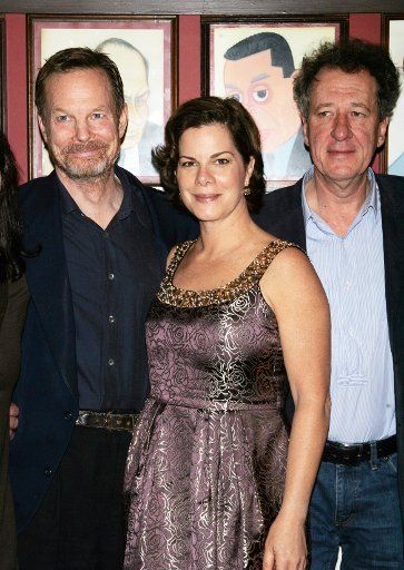 (L-R) Bill Irwin Marcia Gay Harden and Geoffrey Rush arrive for the Drama Desk Luncheon Panel on "The Play\