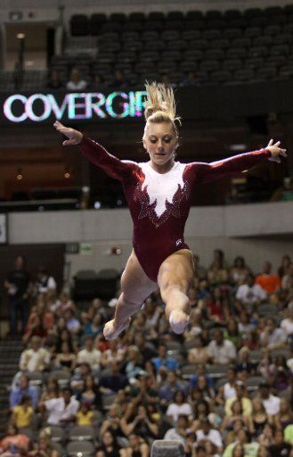Samantha Pezsek completes her balance beam routine during the 2009 Visa Championships at the American Airlines Center in Dallas on August 15 2009. (UPI Photo\/Robert Hughes)