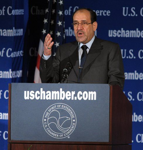 Iraqi Prime Minister Nouri Al-Maliki speaks to the U.S. Chamber of Commerce about the Iraqi Business Initiative in Washington on July 24 2009. (UPI Photo\/Roger L. Wollenberg)