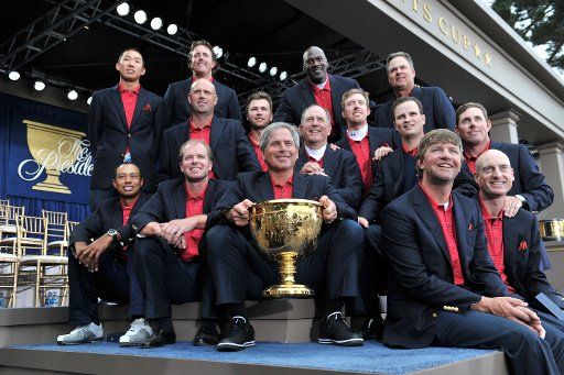 The United States team poses for a team photo after winning the Presidents Cup at Harding Park Golf Course in San Francisco California on October 11 2009. UPI\/Kevin