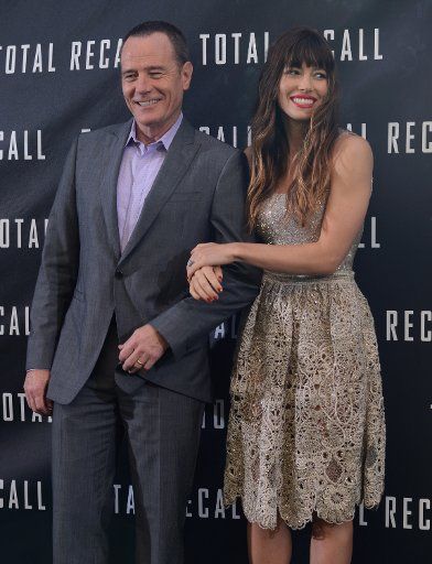 Cast members Jessica Biel and Bryan Cranston (L-R), attend the photo call for Columbia Pictures sci-fi thriller\