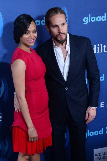 Actress Zoe Saldana and her husband, artist Marco Perego attend the 26th annual GLAAD Media Awards at the Beverly Hilton Hotel in Beverly Hills, California on March 21, 2015. Photo by Jim Ruymen\/