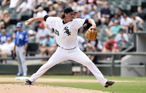 Chicago White Sox starting pitcher Jeff Samardzija delivers a pitch during the first inning against the Kansas City Royals at U.S. Cellular Field on July 17, 2015 in Chicago. Photo by Brian Kersey\/