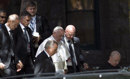 Pope Francis departs the Cathedral of Saint Matthew after the mid-day prayer service on September 23, 2015 in Washington, DC. Photo by Leigh Vogel\/